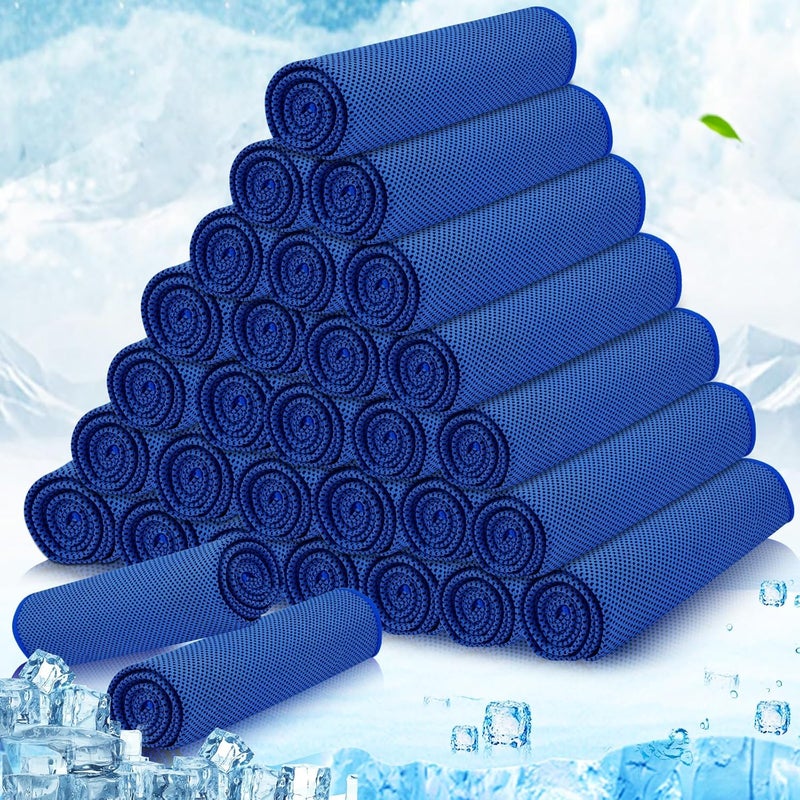 MENOLY 30 Packs Cooling Towels Bulk Cooling Towels for Neck and Face Gym Workout Cooling Neck Rags for Sports Yoga Soft Microfiber Breathable Sweat Rags for Hiking Running Fitness-Dark Blue - Image 1